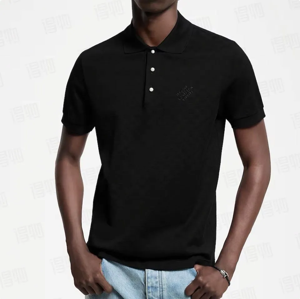 Louis Vuitton/Louis Vuitton pearl button checkerboard embroidery Polo short sleeves